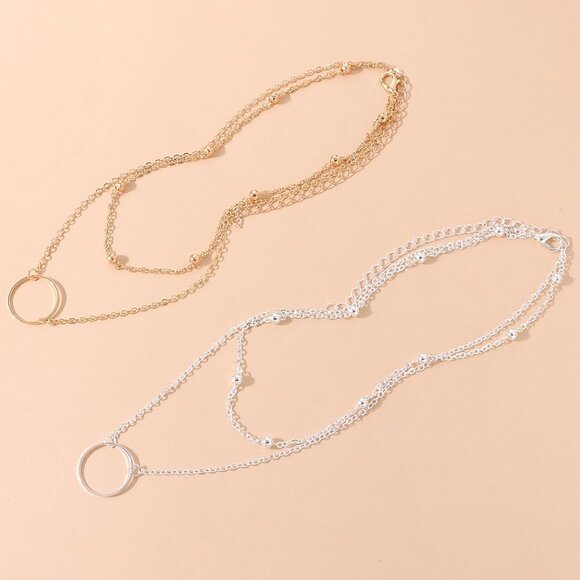 Layered necklace women gold chunky stack multilayered bar pendant paperclip - Picture 4 of 7